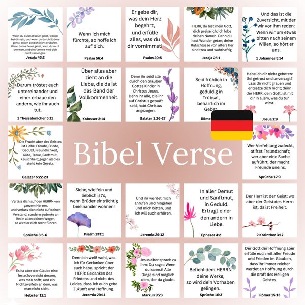 Bibel Verse Karten - Digitaler Download - Druckbare Schriftkarten - Bibelverskarten - Christliche Ermutigungsnotizen - Deutsche Christliche