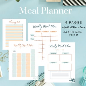Meal Planner - Printable PDF - Daily Meal Plan - Weekly Meal Plan - Monthly Meal Plan - Printable Weekly Meal Planner - Meal Planner Print