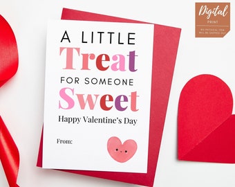 Kids Valentine Cards - A Little Treat For Someone Sweet - Printable Valentine Card - Valentine Card For Kids