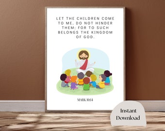 Children's Room Christian Poster - Bible Verse for Kids Room - Mark 10:14 - Let the children come to me - Christian Poster - Children's Room