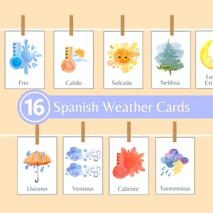 Flashcards de clima em espanhol - Tarjetas Meteorológicas Españolas - Flashcards para aprendizagem de espanhol - Cartão de clima em espanhol - Flashcard para crianças em espanhol