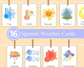 Spanish Weather Flashcards - Tarjetas Meteorológicas Españolas - Spanish Learning Flashcards - Weather Card Spanish - Spanish Kids Flashcard
