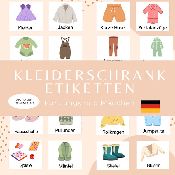 Kleiderschrank Etiketten - Symbole Kleiderschrank - Montessori Organize - Kleidungssymbole - Montessori Organisation Kinderkleidung