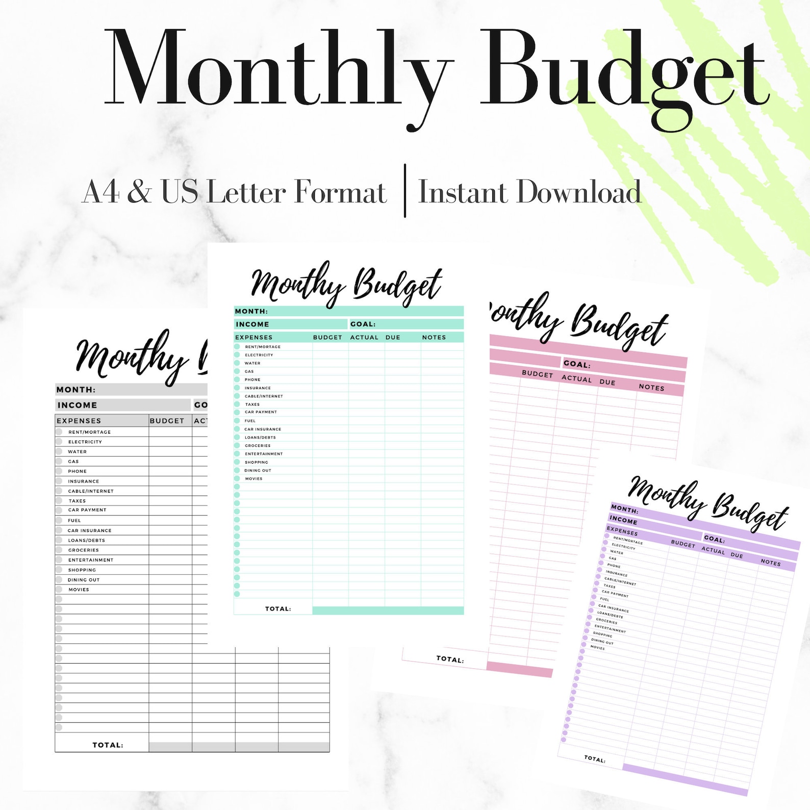 Monthly Money Budget Printable PDF Budget Planner Monthly Money Tracker ...