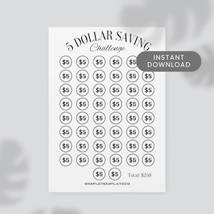 5 Dollar Save Challenge - Mini Savings Challenge - Save 250 Challenge - Digital Download - Saving Sheet - Saving Fund - Saving Challenge