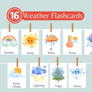 Flashcards weer - weer clipart - weerkaart - Homeschool Montessori materialen - peuter Flash Cards - weerkaarten - digitaal