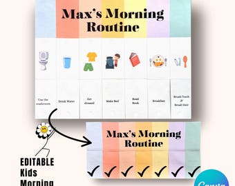 Kids Flip Routine Chart - Editable Morning Chart - Routine Card - Kids Visual Schedule - Daily Routine Chart - Flipchart Canva - Flip Chart