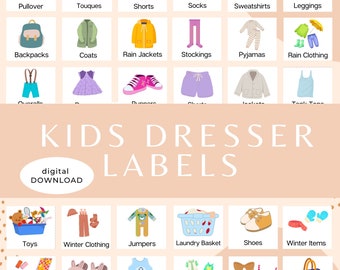 Kids Dresser Label - Kids Closet Labels - Montessori Labels - Montessori Closet Labels - Children's Closet Labels - DIGITAL DOWNLOAD