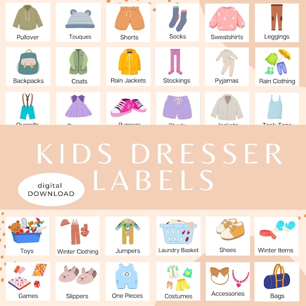 Kids Dresser Label - Kids Closet Labels - Montessori Labels - Montessori Closet Labels - Children's Closet Labels - DIGITAL DOWNLOAD