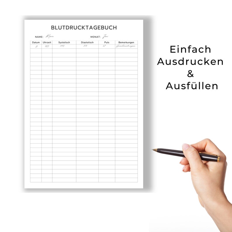 Blutdrucktagebuch Digitaler Download Blutdruckpass Blutdrucktabelle