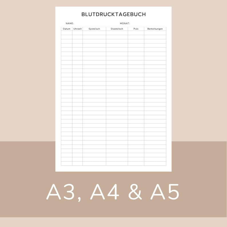 Blutdrucktagebuch Digitaler Download Blutdruckpass Blutdrucktabelle Blutdruckwerte Tabelle Blutdruck PDF Blutdrucktabelle Bild 2