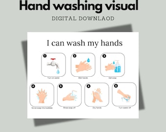 Hand Washing Visual -  Hand Washing Chart - Educational Chart - Hand Wash Routine - Hand Washing Sequence Chart - Hand Washing Sign -