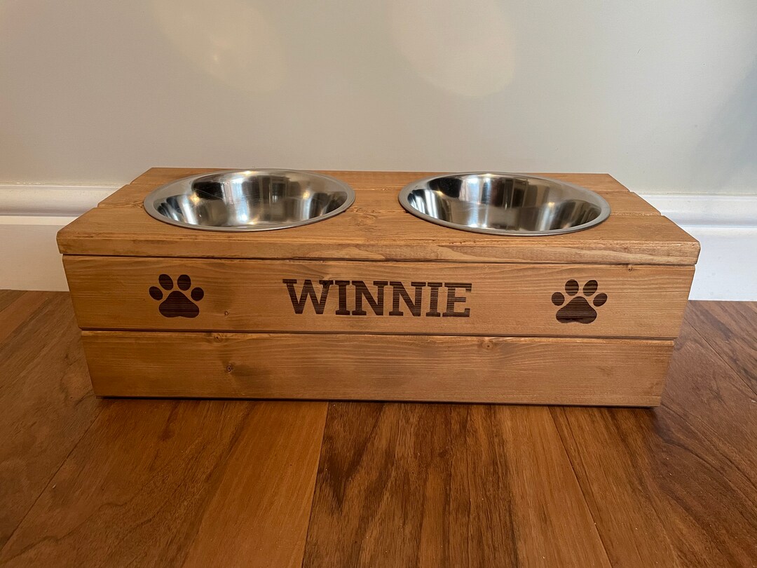 Dog Bowl Holder Pet Bowl Cat Bowl Holder Food Bowl Personalised Wooden