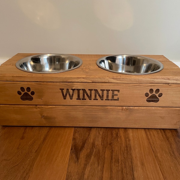 Dog Bowl Holder | Pet bowl | Cat Bowl Holder | Food bowl |  Personalised | Wooden | Handmade
