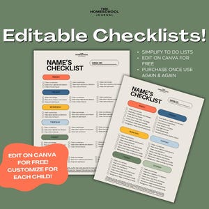 Editable Kids Weekly Checklist: Homeschool To-Do List (Digital Download)