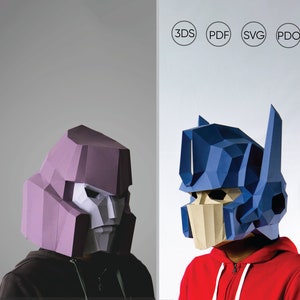 Máscara de Optimus Prime y Máscara de Megatron, Plantilla de máscara de Papercraft de Transformers, Máscara de papel 3D, Disfraz de Halloween DIY, Cricut SVG, Archivo 3DS