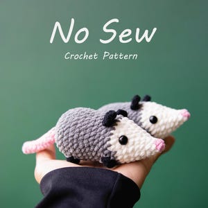 No Sew Opossum Crochet Pattern, Mini Opossum Keychain Baby Amigurumi , Market Prep Friendly, Easy crochet pattern