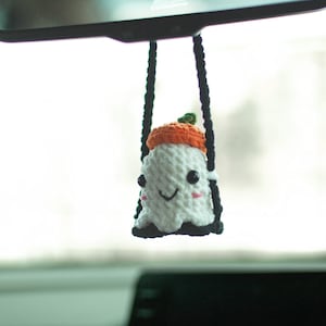 Ghost Pumpkin Hat Sit On Swing Crochet Pattern, Pumpkin Crochet, Ghost Crochet Pattern, Halloween Crochet Patterns, Crochet Ghost Car Hanger