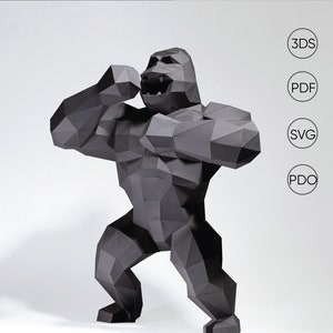King Kong Angry Paper Craft, King Kong Angry Model, Digital Template, Download DIY, Trophy, Sculpture, PDF Pattern, SVG Cricut, 3DS