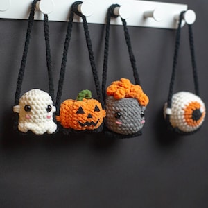 Halloween On Swing Crochet Pattern, Ghost Crochet, Pumpkin Crochet, Candy Eye Crochet, Cauldron Crochet | PDF digital file