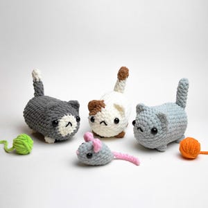 No sew 4in1 Loaf Cat and Mouse Crochet Pattern, Cute Loaf Cat Plushies, Amigurumi Crochet Cat, Crochet Plushie Pattern,  Rat Crochet Pattern