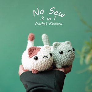 3 in 1 Crochet Pattern | Cute Loaf Cat Plushies, Amigurumi Crochet Cat, Cat Pattern, Cute Loaf Cat, Amigurumi, Cat Toy, No Sew Kitten