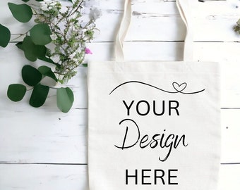 White Canvas Tote Bag Mockup: Shopping Bag Template (Digital Download)