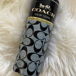 Luxury Bag 20oz Stainless Tumbler Customize Gift For Her Coach Fashion Girl Design Skinny Tumbler Glam Purse for Home Travel Bling Leather