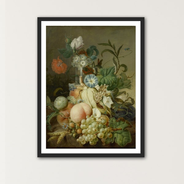 Still Life with Flowers and Fruit,Digital Download,Printable Art,Romantic wall art,Classic Fine Art, Botanical Art,Vintage home decor