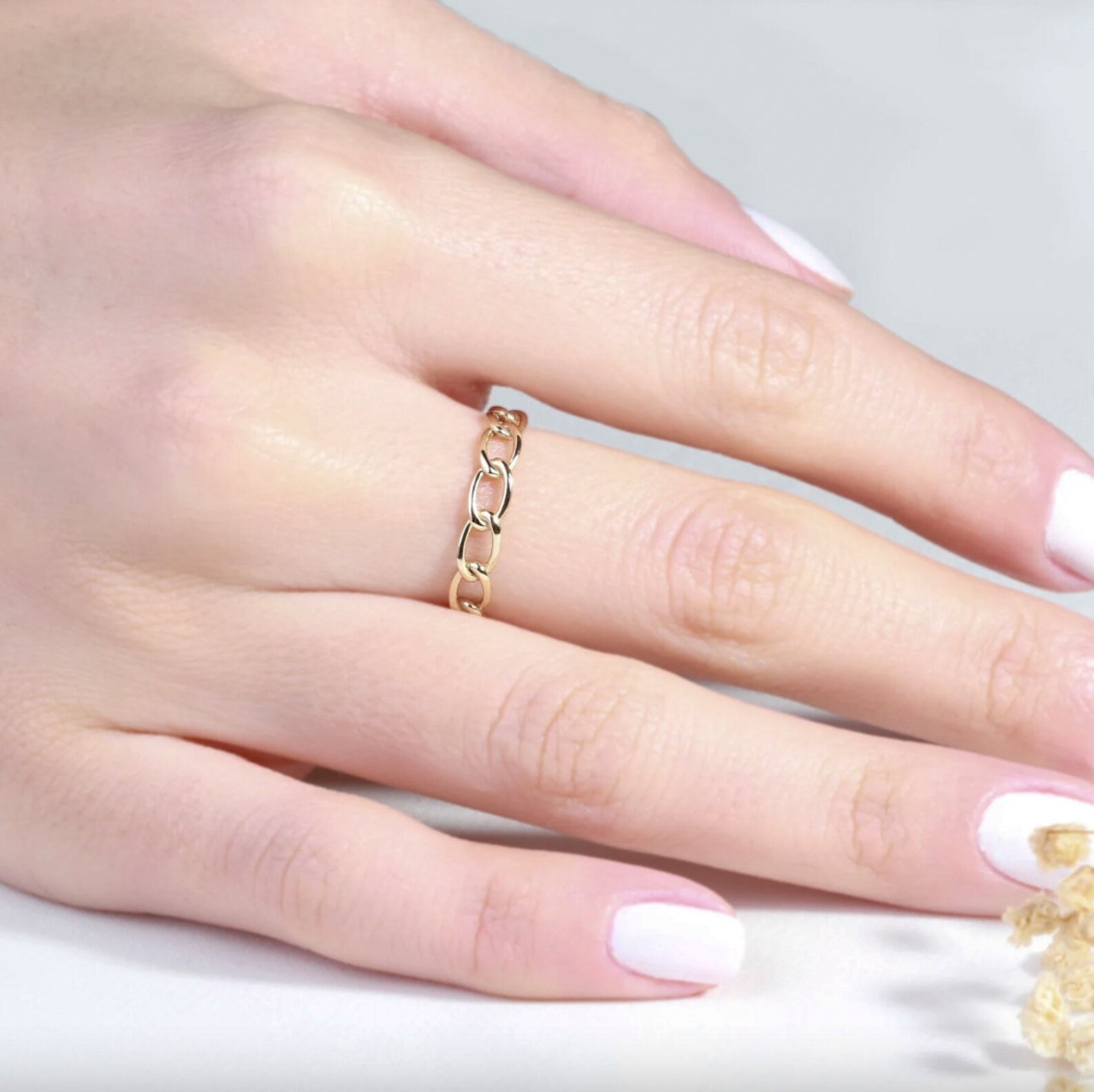 Gold Open Link Ring 14K Solid Gold Chain Link Ring Link Etsy