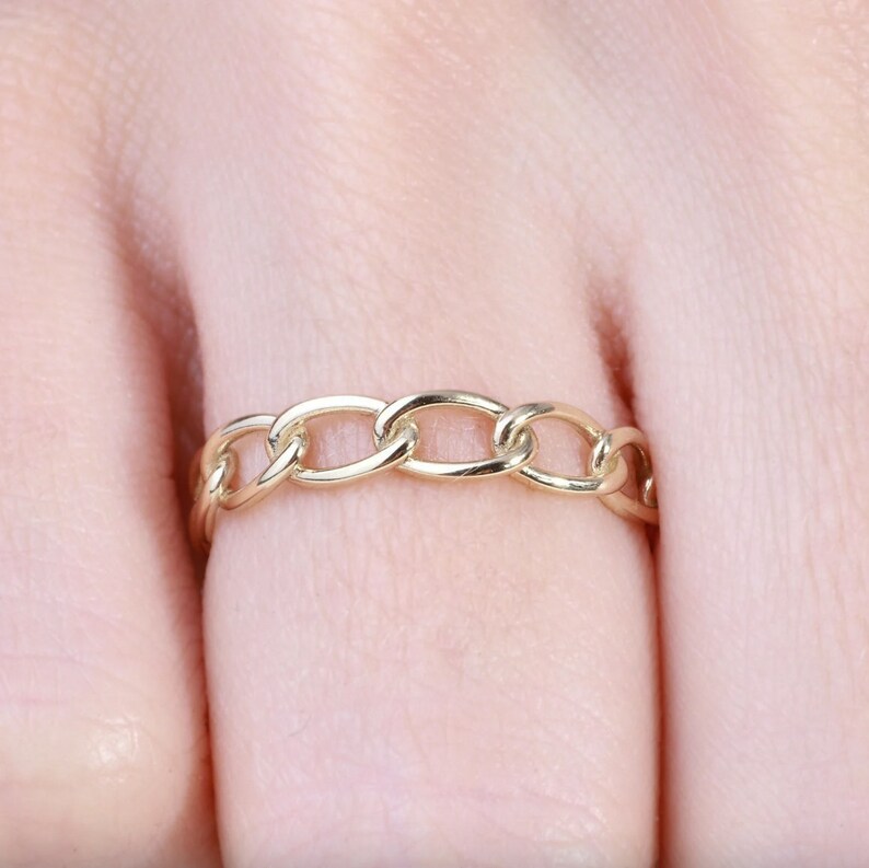 Gold Open Link Ring 14K Solid Gold Chain Link Ring Link Etsy