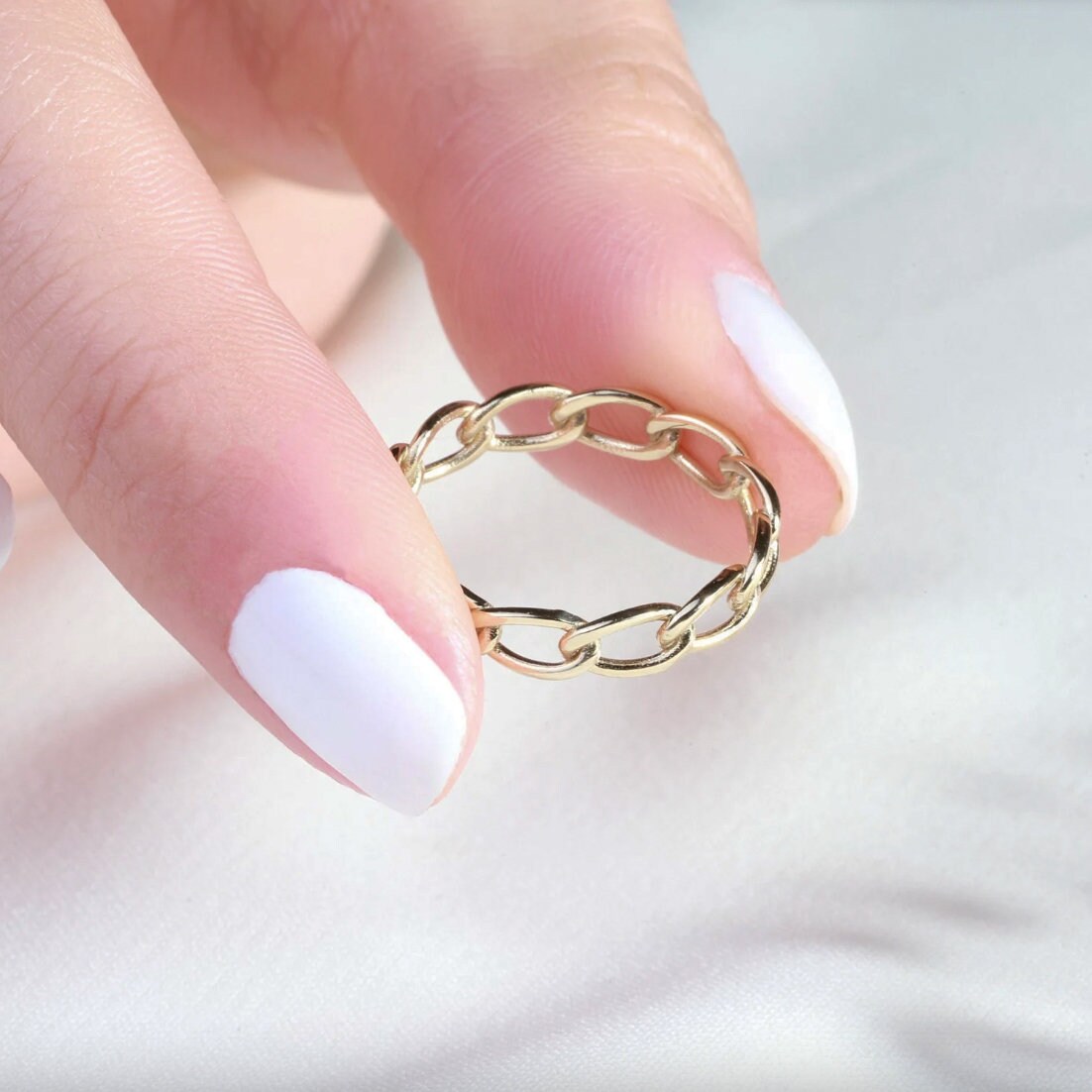 Gold Open Link Ring 14K Solid Gold Chain Link Ring Link Etsy