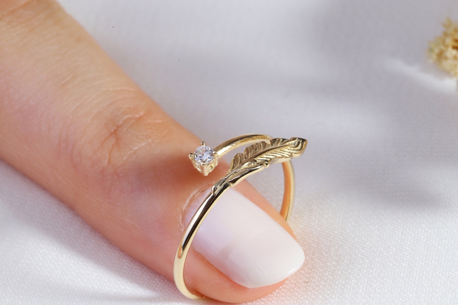 14K Solid Gold Ring Gold Leaf Ring Gold Wedding Ring Etsy