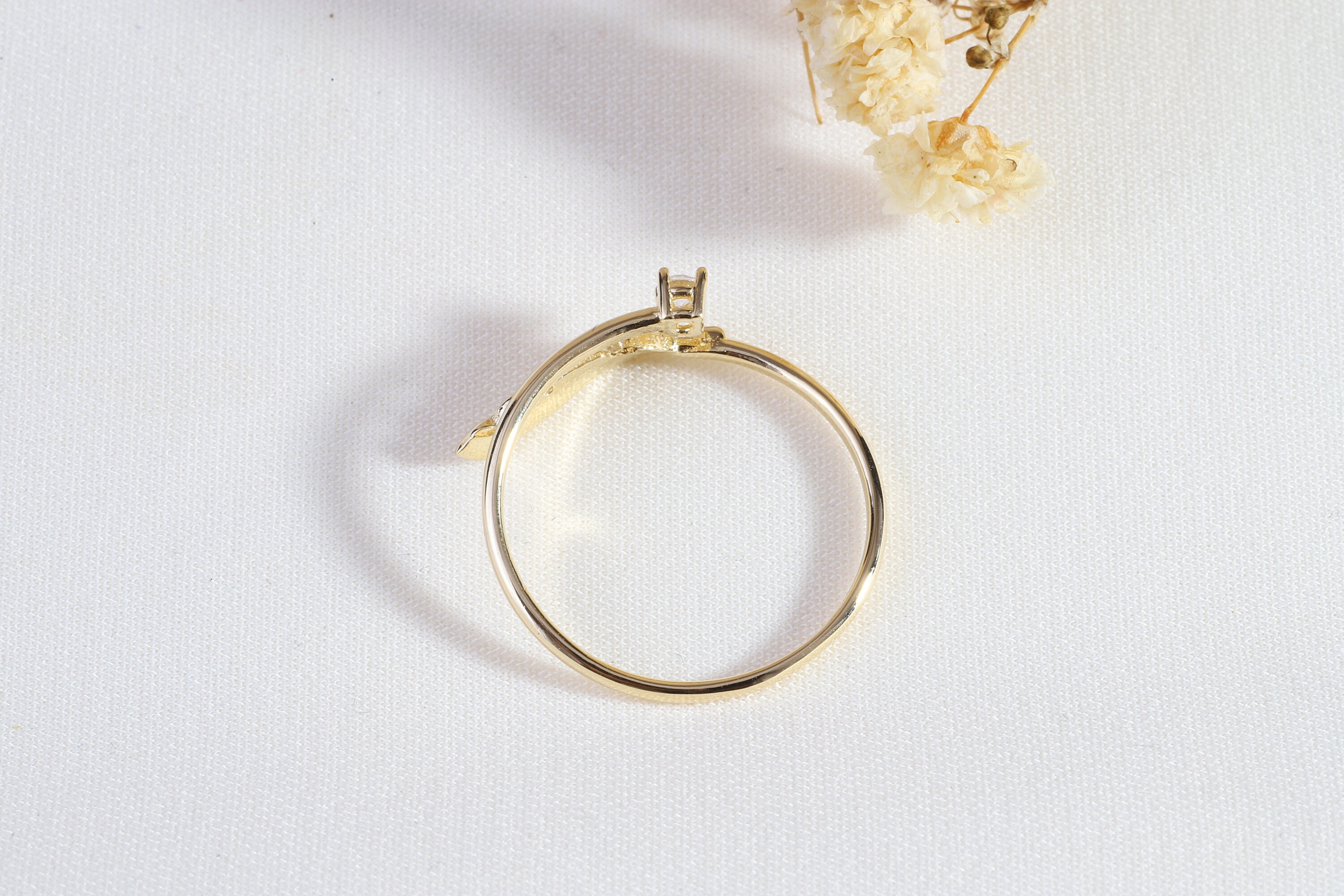 14K Solid Gold Ring Gold Leaf Ring Gold Wedding Ring Etsy