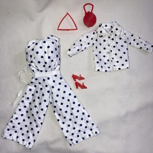VTG Barbie Doll CLONE Polka-Dot Jumpsuit Top Outfit Shoes & Purse 1970s Tressy
