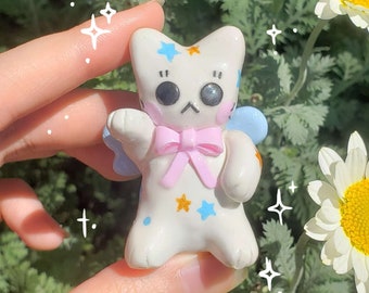 Unikat neko maneki neko mit handbemalten Sternen aus Ton