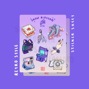 Adesivos nostálgicos do Vaporwave, máquina de fliperama retrô, câmera Polaroid, vibrações nostálgicas, estética Y2K