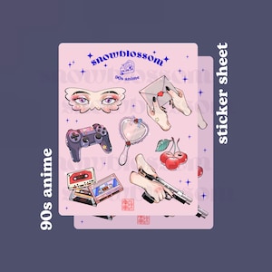 Hoja de pegatinas de anime nostálgicas de los 90, pegatinas de estética retro, calcomanías estilo Y2K, pegatinas decorativas para álbumes de recortes