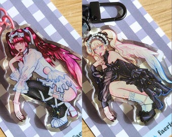 Glitter angel and devil faeries acrylic keychain - B Grade