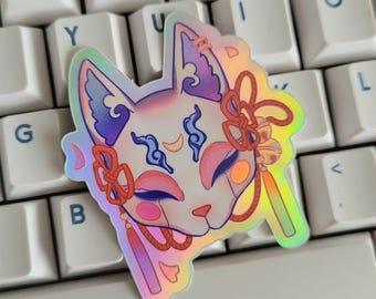 Holographic Fox Mask vinyl sticker
