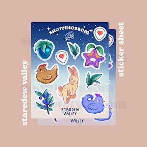 Stardew Valley items and animals illustrated vinyl sticker sheet