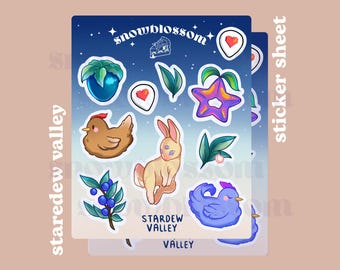 Stardew Valley items and animals illustrated vinyl sticker sheet