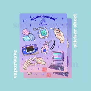 Feuille d'autocollants Vaporwave, design Gameboy coloré, décoration tendance Y2K, Tamagotchi, autocollants d'inspiration rétro