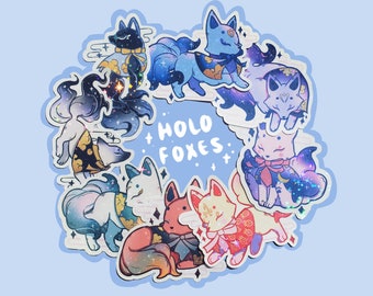 Holographic Rainbow Kitsune Stickers, Fox Stickers, Vinyl Decals, Kitsune Decal, Japanese Mythology, Cute Gift