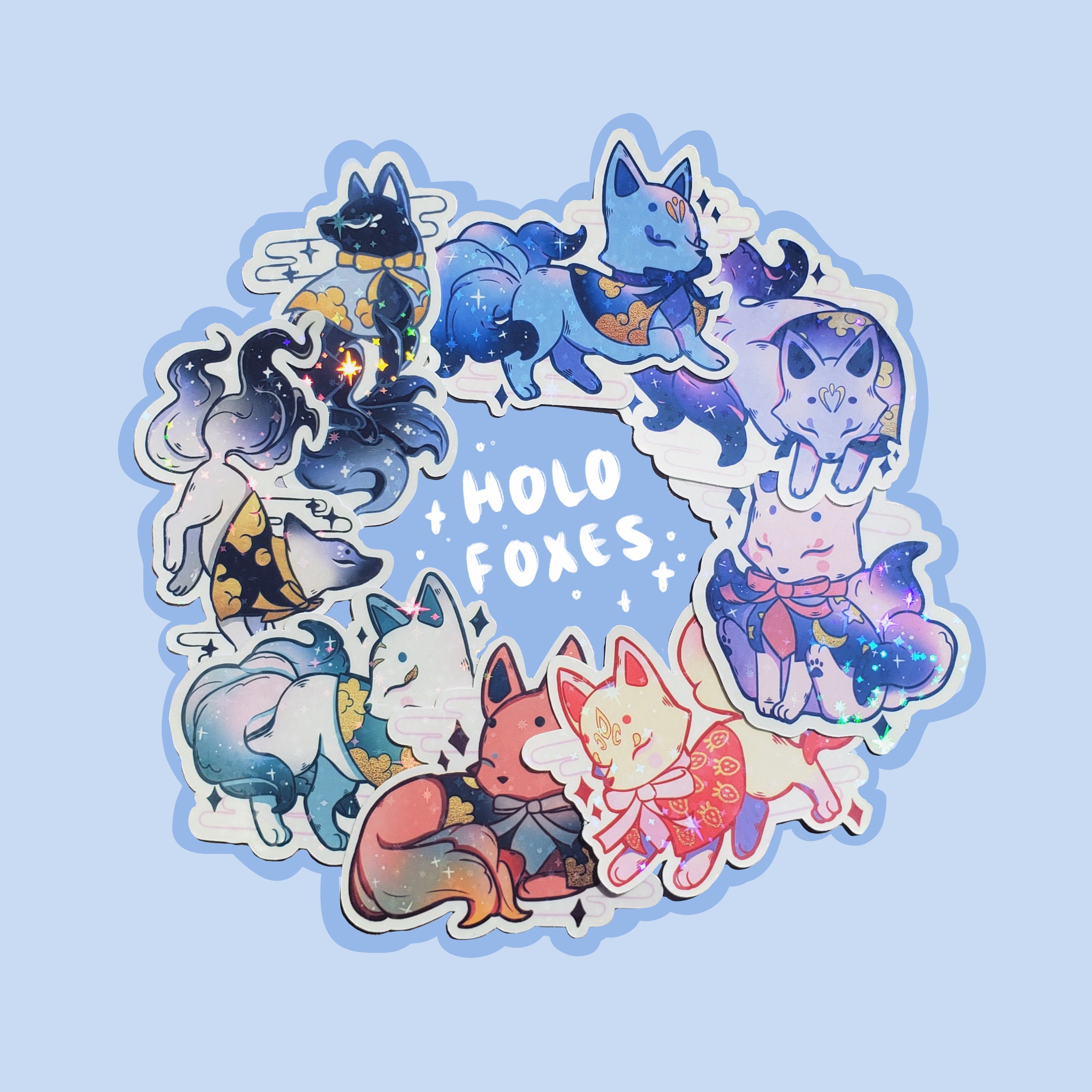 Holographic Rainbow Kitsune Stickers - Etsy