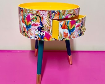 Colourful parrot side table for office, jungle decor, tray top end tables for bedroom, tropical decor for home, 5th anniversary gift