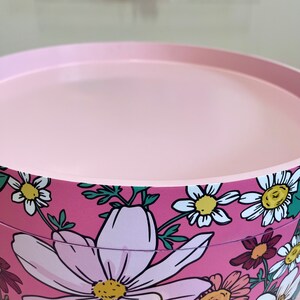 Pink Round Side Table With Floral Design. Inbuilt Drawer and Three Legs ...