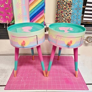 Pink Malibu double set of bed side table,  mint and pink ombre, sunset, flamingo, Palm Springs nightstand  , his and hers bedside tables