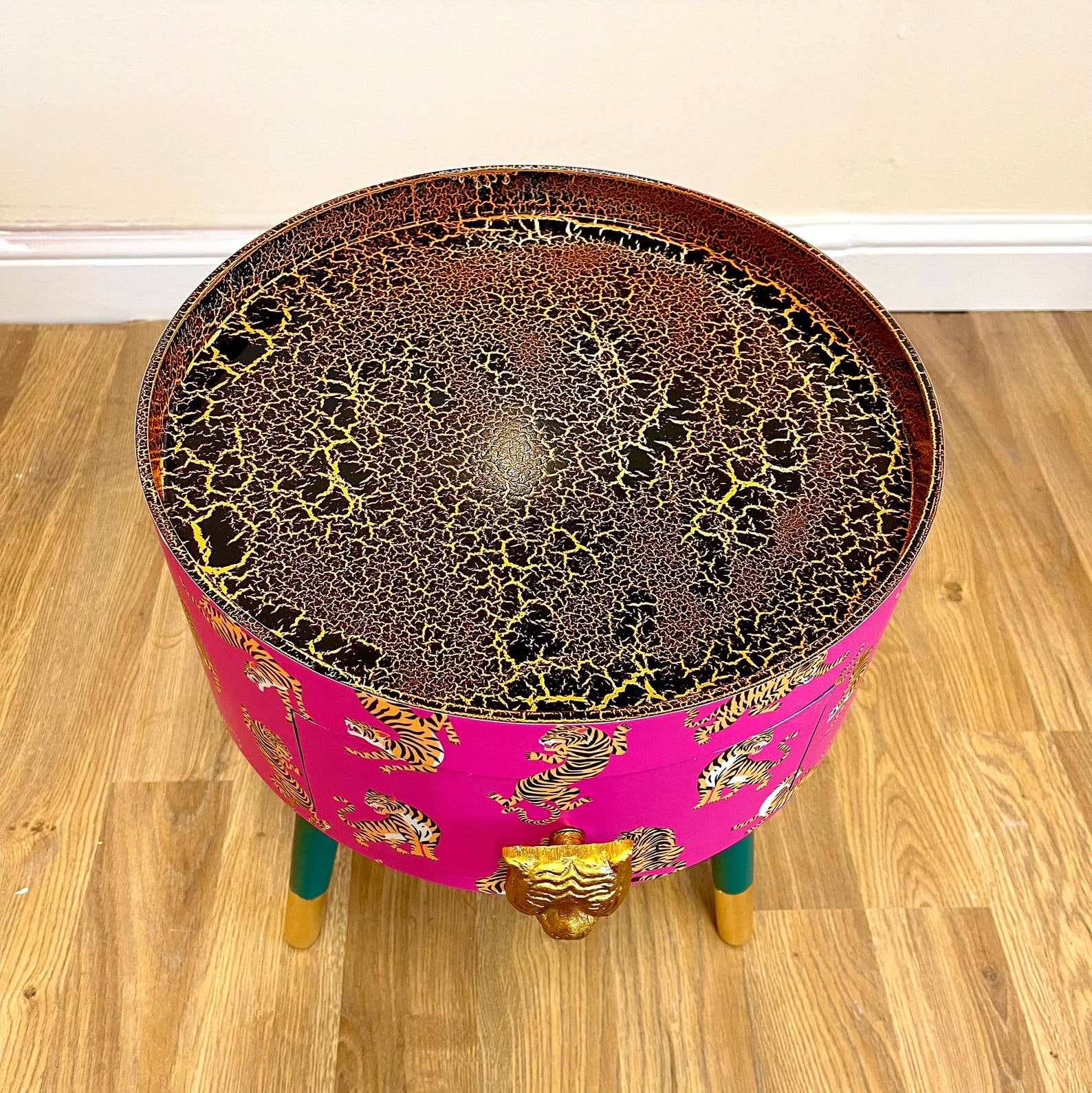 Hot Pink Magenta Tiger Round Bedside Table . Fun Bright Home - Etsy