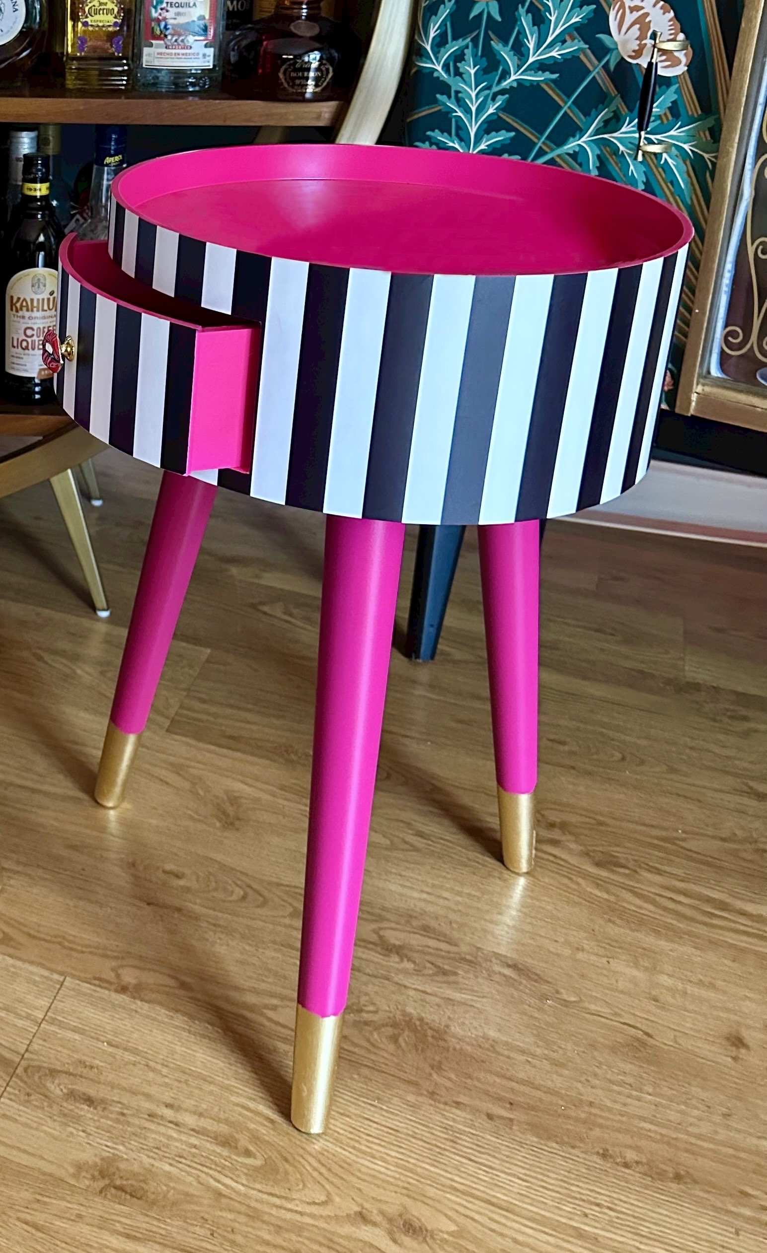Black and white striped nightstand deals